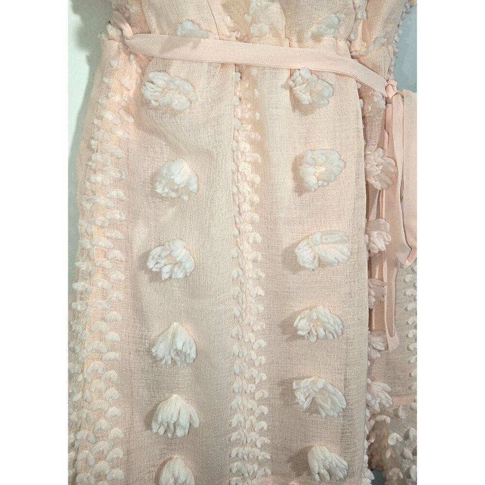 &Merci Mini Dress Medium Blush Pink Textured Femme Romantic Tie Waist Flattering - Picture 10 of 12